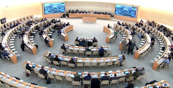 지난달 31일 유엔 제네바 사무소에서 열린 일본에 대한 국가별 정례 인권검토 현장. 2023 01 31. [UN TV 제공] 연합뉴스