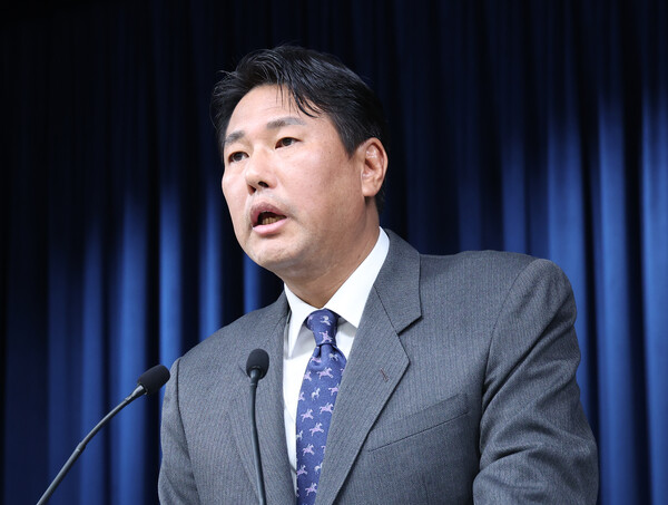 김태효 국가안보실 1차장이 6일 오후 서울 용산 대통령실 청사에서 일제강점기 징용 해법 발표 관련 브리핑을 하고 있다. 2023.3.6. 연합뉴스