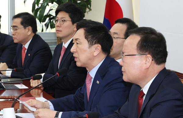 국민의힘 김기현 대표가 20일 오전 국회에서 열린 최고위원회의에서 발언하고 있다. 2023.3.20. 연합뉴스