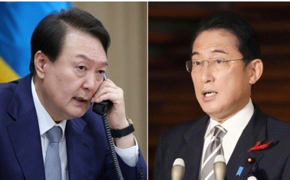 윤석열 대통령(과 기시다 후미오 일본 총리 [대통령실 제공, 교도. 재판매 및 DB 금지] 연합뉴스