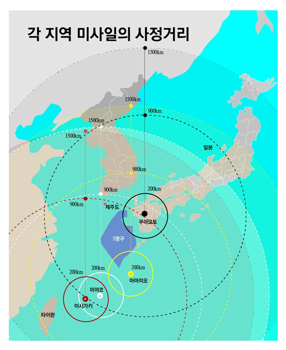 현재 배치된 12식지대함 미사일은 제7광구의 일부만 사정권에 두고 있다. 그러나 본격 생산을 앞둔 사정거리 900㎞의 12식 개량형 미사일은 쿠마모토 켄군 기지에서 발사될 경우 7광구, 동중국해는 물론 남한 전체에 도달할 수 있다.