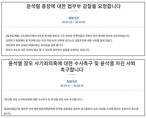 문재인 정부 시절 청와대 국민청원 게시판.   