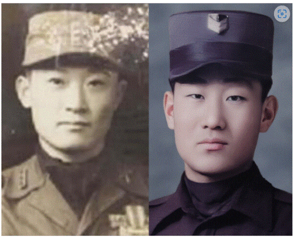 고 김한준 대위. 오른쪽이 국가보훈처가 AI로 합성해 논란이 된 사진으로 모자에 하사 계급장이 붙어 있다. 2023.5.12. 특수지상작전연구회 문형철 연구원 제공