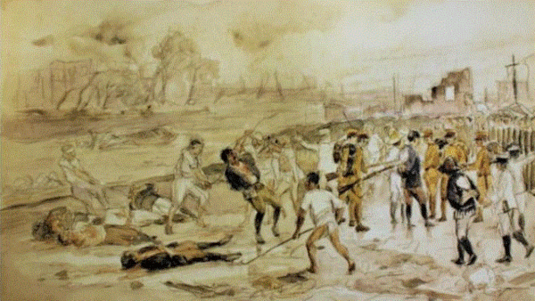 일본 작가 가와메 데이지(1889~1958)의 '관동대지진 조선인 학살 스케치'. 국립역사민속박물관