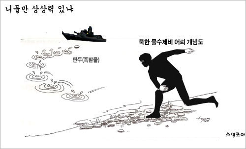 ‘쓰엉포아’라는 닉네임을 쓰는 누리꾼이 지난 2010년 4월 23일 인터넷에 올렸던 그림. 그 전날 조선일보에 대서특필됐던 '北 인간어뢰-바닷속 자살폭탄' 기사를 패러디한 것이다.