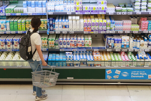 올해 우유 원유 가격을 정하기 위한 낙농가와 유업체들의 협상이 시작된 9일 서울의 한 대형마트에서 시민이 우유를 고르고 있다. 2023.6.9. 연합뉴스