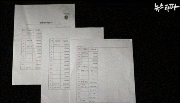 서울중앙지검의 2017년 7월 특수활동비 집행내역 확인서. 오른쪽 상단 기관장 확인란에 윤석열 당시 서울중앙지검장의 도장이 찍혀 있다. 수기로 작성한 오른쪽 하단 총 합계란에는 30만원이라고 엉터리 기재돼 있다. 뉴스타파