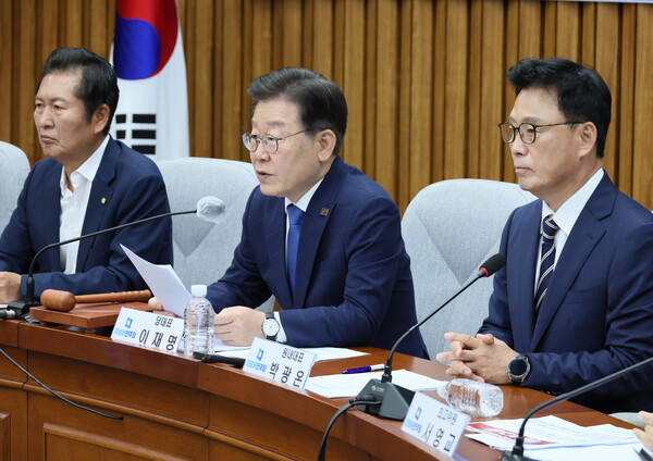 민주당 이재명 대표가 5일 오전 국회에서 열린 확대간부회의에서 발언하고 있다. 2023.7.5. 연합뉴스