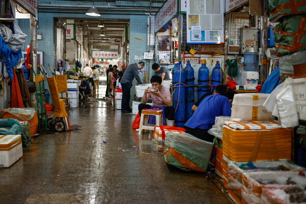  지난 8일 베이징의 한산한 수산시장 모습. 중국 당국은 국제원자력기구(IAEA)가 최종보고서를 통해 일본정부의 후쿠시마 핵오염수 해양 투기 계획의 안전성을 인정해 준 뒤 수입 음식물 특히 수산물 안전검사를 강화하는 한편 일본 특정지역 음식물 수입을 금지할 것이라고 밝혔다.2023.07.08. EPA 연합뉴스