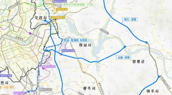 2019년 10월 국토부 '광역교통 2030' 수도권 편에 실린 서울-양평 고속도로 노선도에 종점이 양서면으로 표시돼 있다. '광역교통 2030' 보고서 캡처