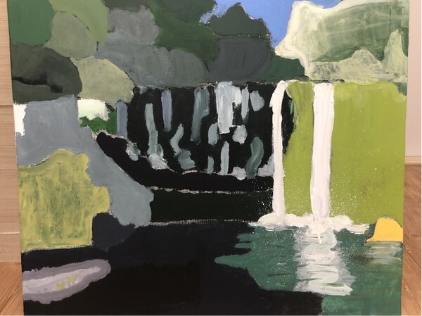 승빈은 가족과 여행한 ‘천지연 폭포’를 멋진 그림으로 표현했다. © 승빈네 가족 제공