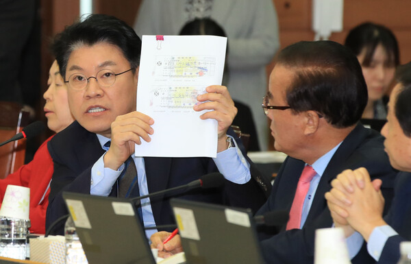 자유한국당 장제원 의원이 19일 오전 서초구 서울고등검찰청에서 열린 국회 법제사법위원회의 서울고등검찰청, 서울중앙지방검찰청 등에 대한 국정감사에서 윤석열 서울중앙지검장에게 질의하고 있다. 이날 장 의원은 윤 지검장의 장모가 사기 혐의가 있음에도 수사가 제대로 진행되고 있지 않다며 윤 지검장의 배후 의혹을 제기했다. 2018.10.19. 연합뉴스