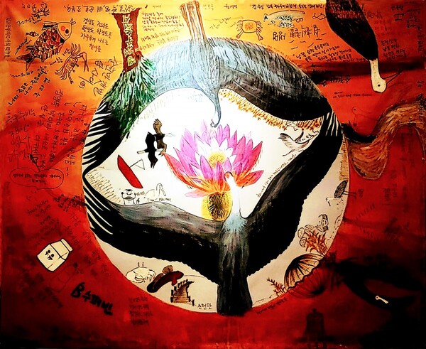 ‘남북 흑두루미의 춤’ (성효숙+순천시민 작) ▲작가의 말 “새들은 남북을 평화롭게 왕래한다. 멸종위기종인 흑두루미의 춤.”