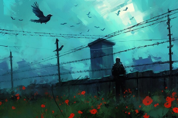 분단을 넘어서 2’ (고경일 작). '예술의 힘으로 평화를 부르자-한반도 평화 선언' 행사 출품작