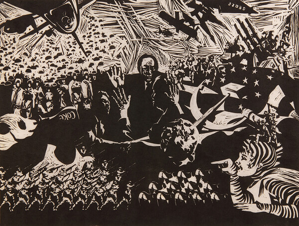 거부의 몸짓’ (이인철 작) ▲작가의 말 “이산가족 상봉. 뭣 땜에 우리는 찢어져 살아야만 하는가!” '예술의 힘으로 평화를 부르자-한반도 평화 선언' 행사 출품작. 2023 07. 27