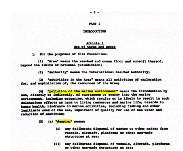 유엔해양법협약의 ‘해양 환경오염’과 ‘투기’ 설명 부분. https://treaties.un.org 