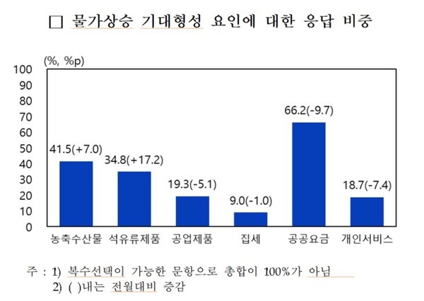 물가상승 기대형성 요인에 대한 응답 비중