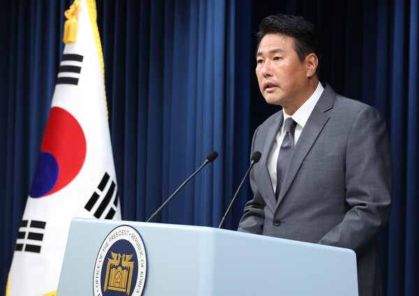 김태효 국가안보실 제1차장이 13일 오후 서울 용산 대통령실 청사에서 한미일 정상회의 관련 브리핑을 하고 있다. 2023.8.13. 연합뉴스