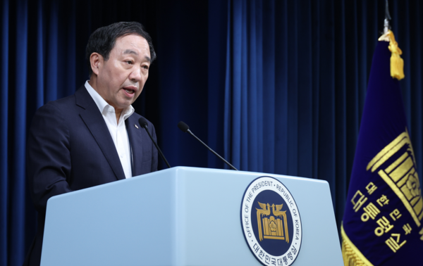 강승규 대통령실 시민사회수석이 지난 7월26일 서울 용산 대통령실 청사에서 집회·시위 제도개선 국민참여토론 결과 관련 브리핑을 하고 있다. 연합뉴스