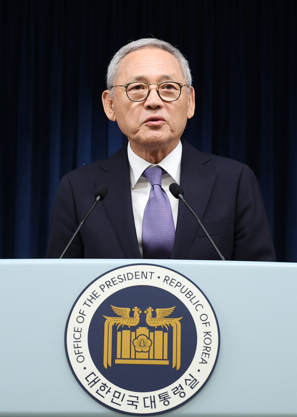 유인촌 문화체육관광부 장관 후보자가 13일 서울 용산 대통령실 청사에서 열린 김대기 대통령 비서실장의 2차 개각 발표 브리핑에서 소감을 밝히고 있다. 2023.9.13. 연합뉴스