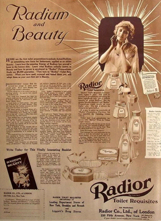 '라듐과 미녀'라는 제목을 붙인 영국의 화장품 광고  
