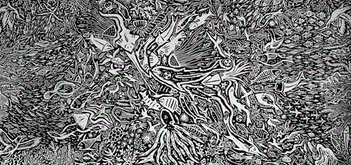 류연복 작 ‘바다가 하늘이다’ (목판화) 아르떼숲 제공