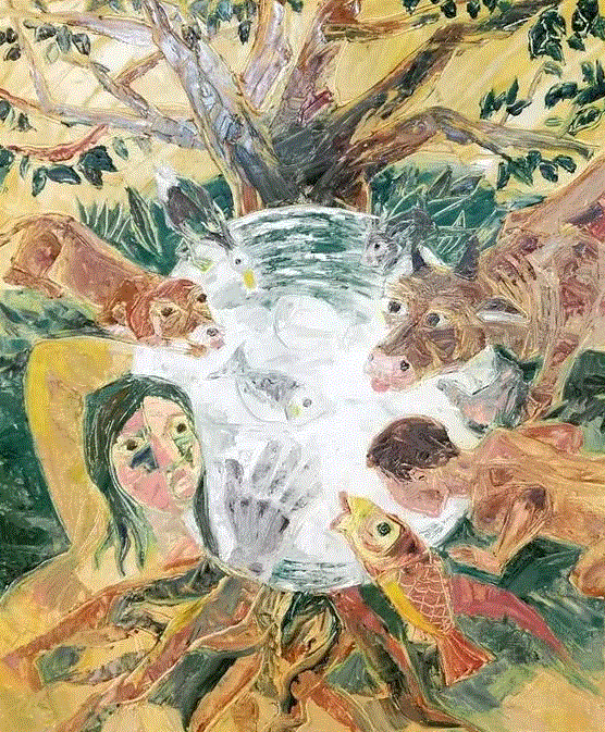 김봉준 작 ‘물만이 지구생명을 살게 해’(유채) 아르떼숲 제공