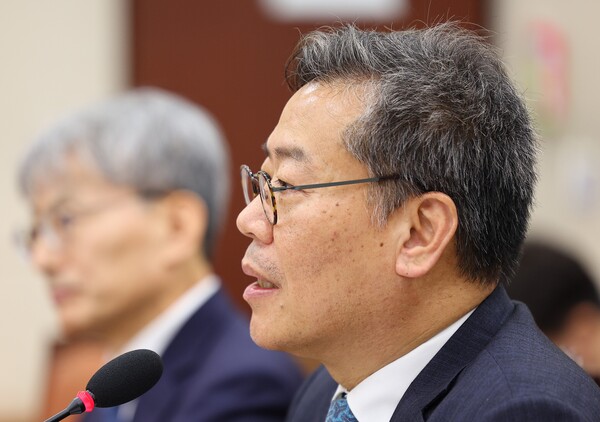 13일 오후 국회에서 열린 중앙선거관리위원회, 진실·화해를위한과거사정리위원회, 소방청 등에 대한 국회 행정안전위원회 국정감사에서 김용빈 중앙선관위 사무총장이 의원 질의에 답하고 있다. 2023.10.13. 연합뉴스