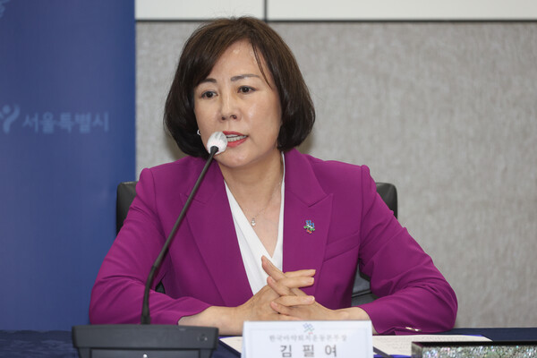 김필여 한국마약퇴치운동본부장이 19일 서울시청에서 열린 마약대응 유관기관 업무협약식에서 인사말을 하고 있다. 2023.6.19. 연합뉴스