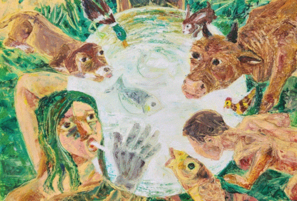 류연복 작 ‘바다가 하늘이다’ (부분, 목판화) 아르떼숲 제공