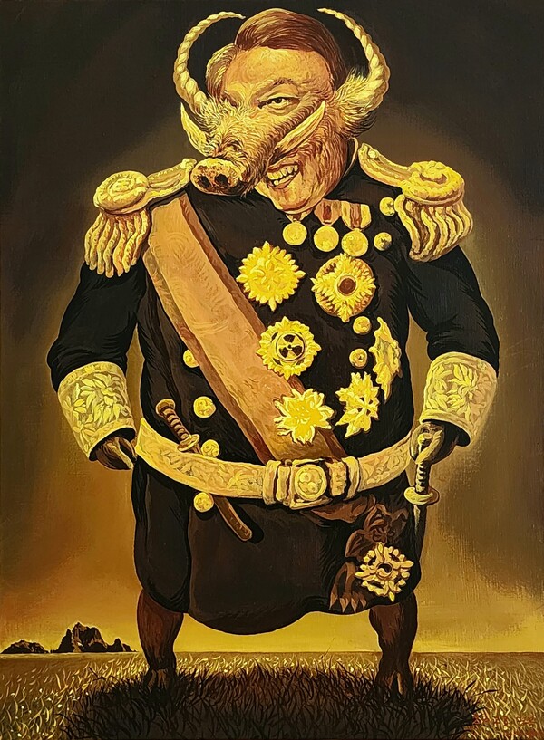 수상한 오후1 (이명복 화백은 윤석열 등 5인의 후안무치厚顔無恥를 그린 ‘오후’를 연작 작업중이다. 이 그림의 주인공은 누구일까?)