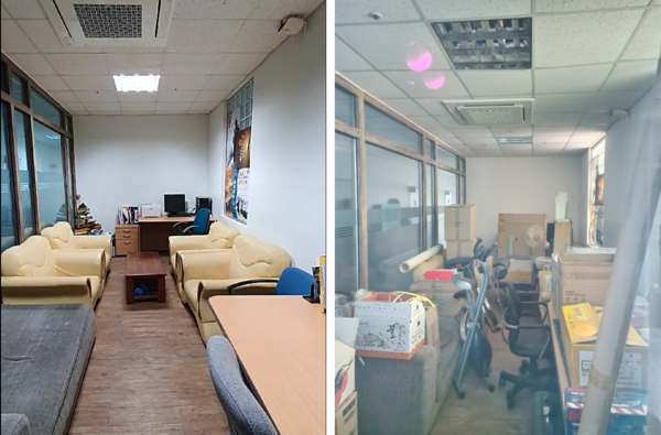 동양대 교양학부 강사휴게실 내부. 왼쪽은 김 조교 증언 즈음인 2020년 3월에 촬영된 사진, 오른쪽은 2023년 4월 촬영 사진. 김태현 기자/‘한길로걷다보면’ 블로그.