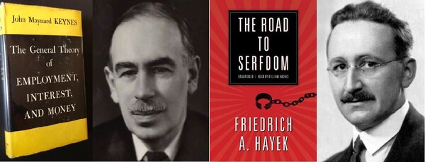 세기를 이끈 두 명의 사상가. J. M. 케인즈(왼쪽)와 F. A. 하이에크(오른쪽).