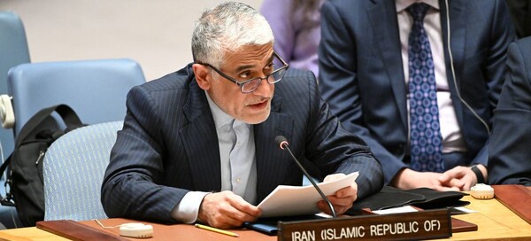5일 중동 관련 유엔 안보리 긴급회의에서 미국의 공습을 비판하는 이란의 아미르 사에이드 이라바니 주유엔 대사. 2024. 02. 05 [유엔 제공] 시민언론 민들레
