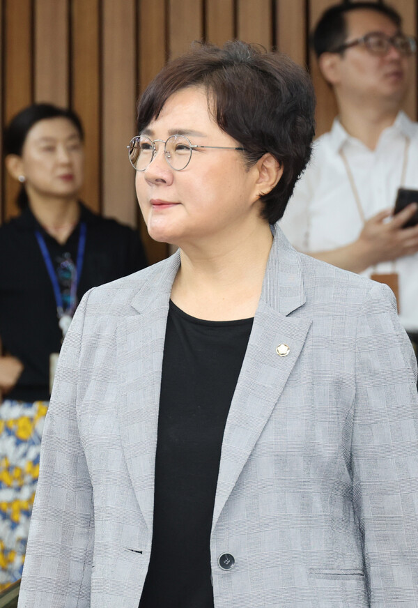 국민의힘 조수진 최고위원이 8일 오전 서울 여의도 국회에서 열린 확대당직자회의에 참석하고 있다. 2023.8.8. 연합뉴스