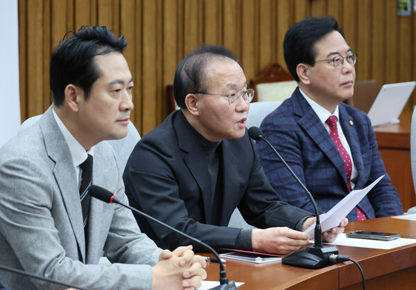 국민의힘 윤재옥 원내대표가 15일 국회에서 열린 원내대책회의에서 발언하고 있다. 2024. 03.15. 연합뉴스