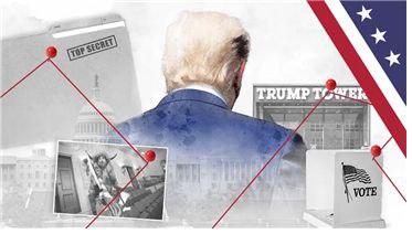 2024년 3월 26일 자 트럼프 기소와 재판 관련 BBC 뉴스 실린 이미지.