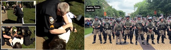 왼쪽 조지아주 에모리대학(4월 25일). 오른쪽. 텍사스 주립대 오스틴 캠퍼스(4월 24일).