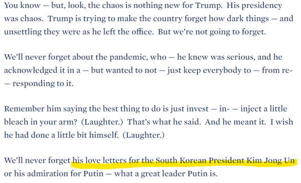 조 바이든 미국 대통령이 10일 미국 캘리포니아주 포톨라 밸리에서 진행된 대선자금 모금 행사에서 발언 도중 한국 대통령을 "김정은"이라고 말해 물의를 빚었다. 2024. 05. 10 [백악관 홈페이지} 시민언론 민들레