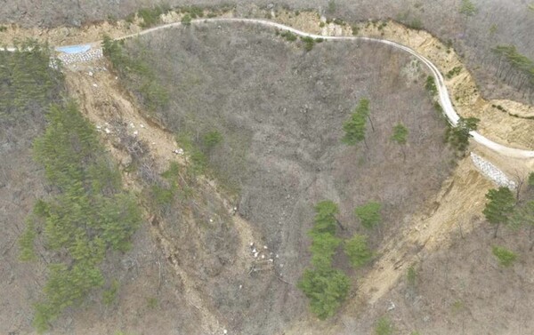  임도 개설로 인하여 토사가 붕괴한 민주지산 보호지역. [자료 : 그린피스]