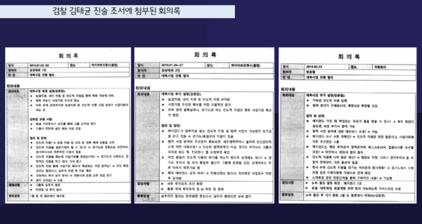 검찰에 제출된 김태균-김성태 회의록(위)과 이화영 전 경기부지사 판결문(아래)