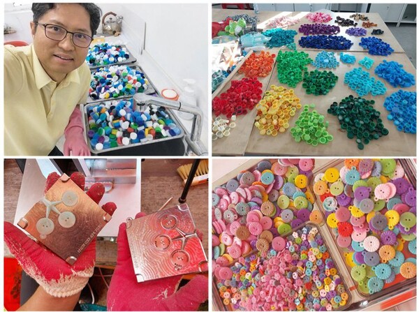 페트병 뚜껑을 재활용하여 '플꽃단추' 만들기.