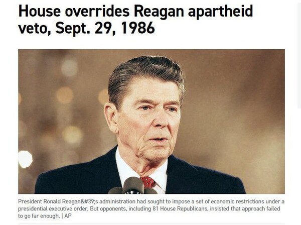 레이건 거부권 하원 재의결 관련 기사.