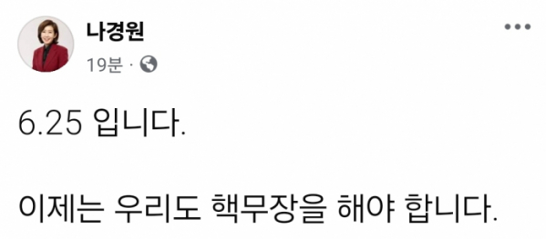 나경원 의원의 페이스북 갈무리