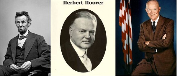 왼쪽부터 링컨, 후버, 아이젠하워 대통령
