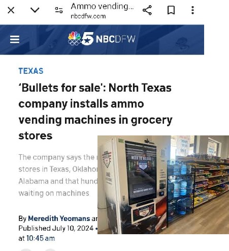 잡화점에 설치된 총기 자동판매기를 보도한 5NBC방송 누리집. 텍사스와 오클라호마, 앨라배매 등에 설치됐다.  시민언론 민들레 