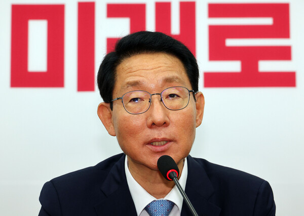 국민의힘 정책위의장으로 지명된 김상훈 의원이 2일 오전 국회에서 기자회견을 하고 있다. 2024.8.2. 연합뉴스