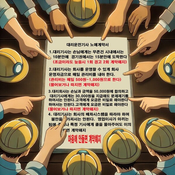 대리기사를 노예 취급하는 현실을 AI로 그린 그림. 전국대리운전노동조합