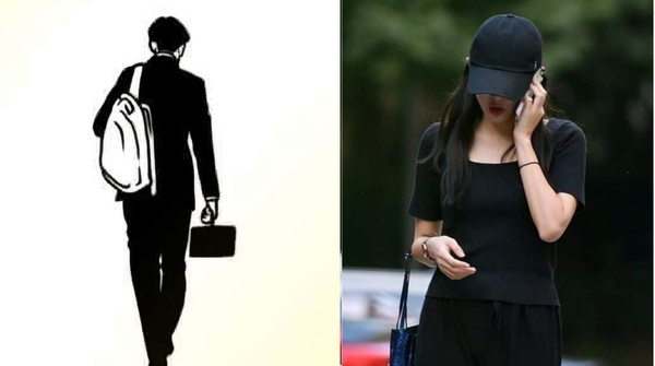 이정헌 작가가 그린 조국 대표 이미지(왼쪽)와 언론에 보도된 조민 씨의 사진. 