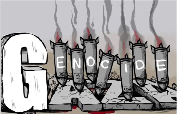 ‘가자 대학살’. 영국의 진보 일간지 Morning Star 24년 6월 14일 자 시사만평.